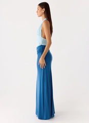 Saresther Halter Neck Maxi Dress - Blue