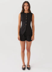 Born For Bordeaux Linen Vest - Black